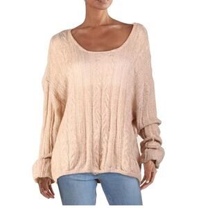 Free People SZ M Angel Pointelle-Knit Sweater Frappucino Combo OB1072402